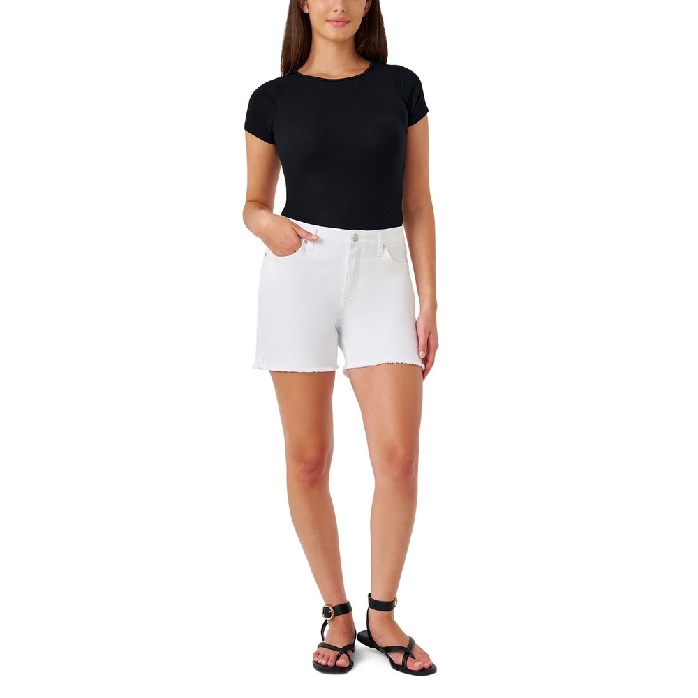 NWT Seven7 Women White Denim Weekend Short High Rise Fray Hem 8